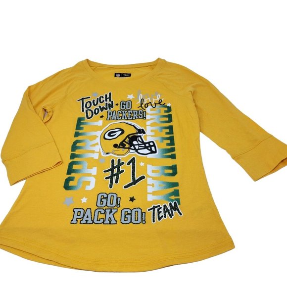 Green Bay Packers T-Shirt Girls Size 12/14 Yellow Football NFL Team Apparel - Picture 1 of 3